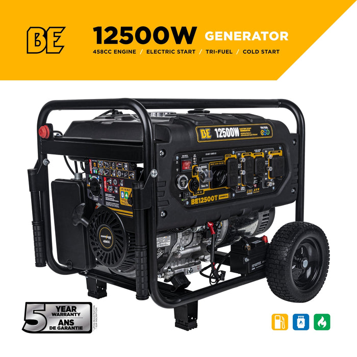 BE Power Equipment 12,500 Watt Electric Start TRI-FUEL Portable Generator BE Power Equipment