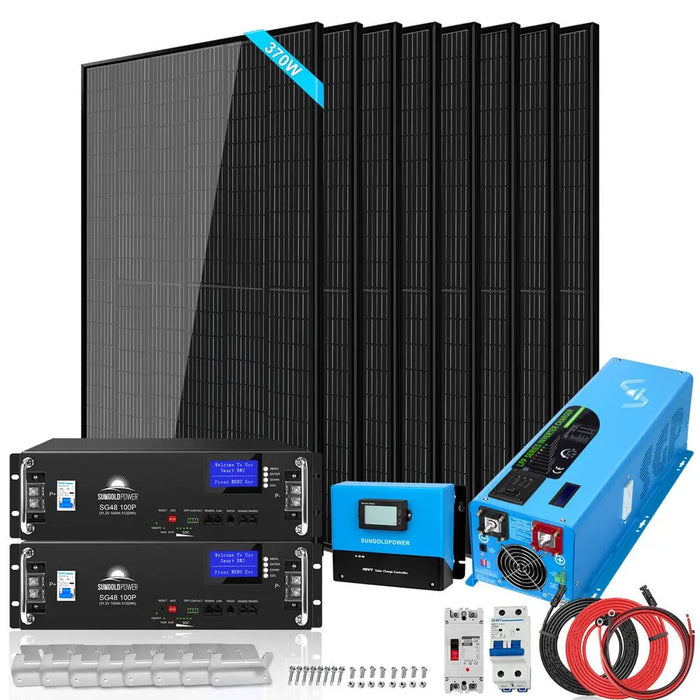 Sungold Power OFF-GRID Solar Kit 6000w 48VDC 120V/240V LiFePO4 10.48KWH Powerwall Lithium Battery 8 X 370w Solar Panels SGR-6KL48C SUNGOLD POWER