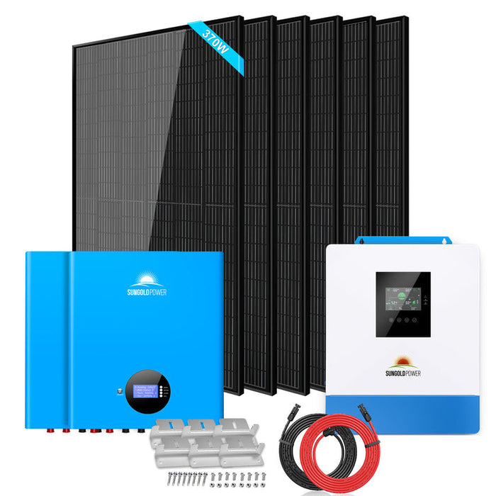 Sungold Power OFF-GRID Solar Kit 5000W 48VDC 120V 10.24KWH Powerwall Lithium Battery 6 X 370W Solar Panels SGM-5K10M