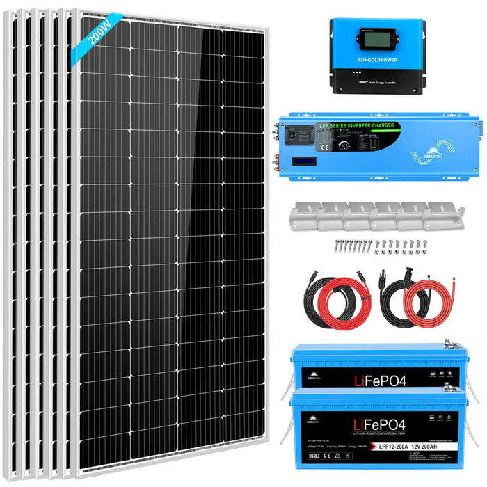 Sungold Power OFF-GRID Solar Kit 4000w Inverter 12VDC 120V/240V LiFePO4 Battery 1200w Solar Back Up SGK-PR4S