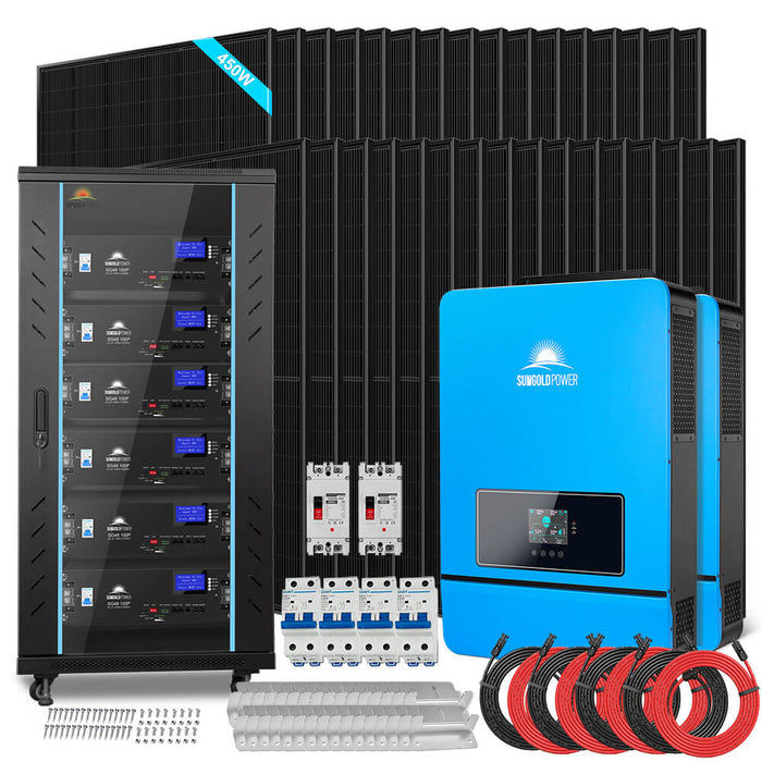 OFF-GRID SOLAR KIT 20KW 48VDC 120V/240V LIFEPO4 30.72KWH-32.14KWH LITHIUM BATTERY 32 X 450 WATTS SOLAR PANELS SGR-20K30E