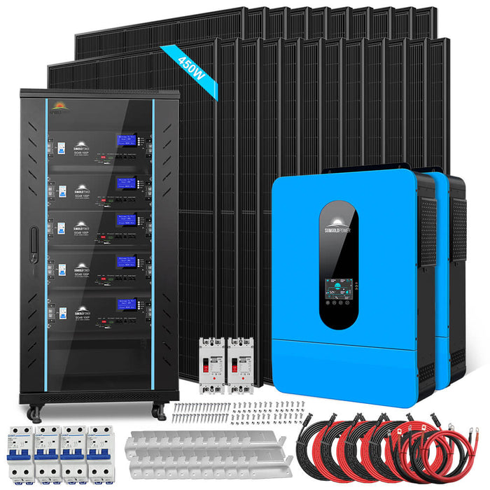 Sungold Power Off-Grid Solar Kit 13000W 48VDC 120V/240V LifePo4 25.6KWH Lithium Battery 22 X 450 Watts Solar Panels SGR- 13K25E