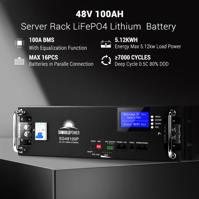 Sungold Power OFF-GRID Solar Kit 5000w 48VDC 120V LiFePO4 10.24KWH Lithium Battery 6 X 415w Solar Panels SGR-5KE