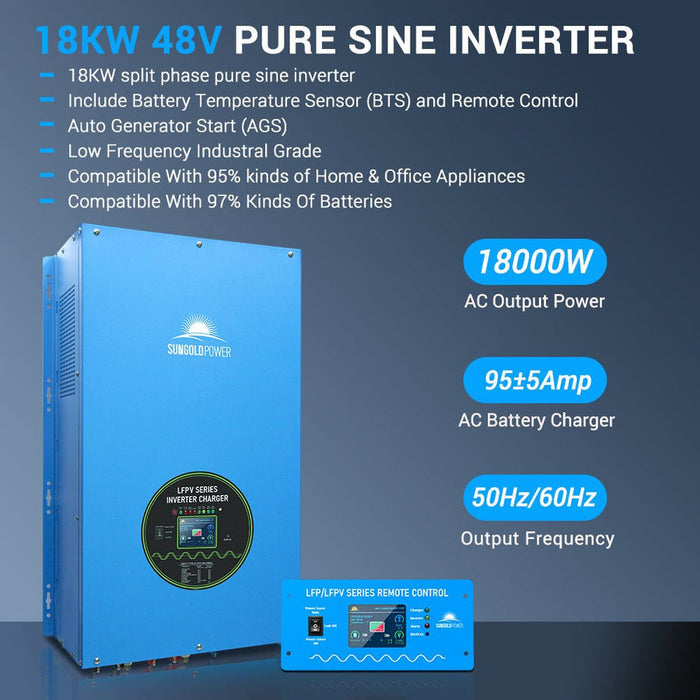 Sungold Power 12kw, 15kw, 18kw 48v Split Phase Inverter AC Input 240V AC Output 120V/240V Solar Inverter