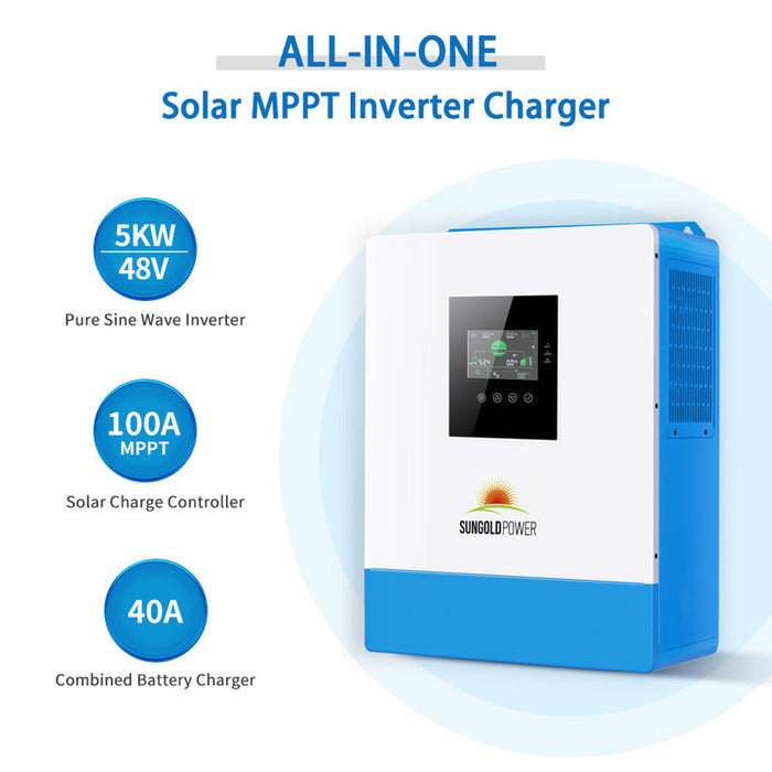Sungold Power OFF-GRID Solar Kits 10000w 48VDC 120VAC/240V 20.48KWH Powerwall Lithium Battery 12 X 415w Solar Panels SGM-10M2T