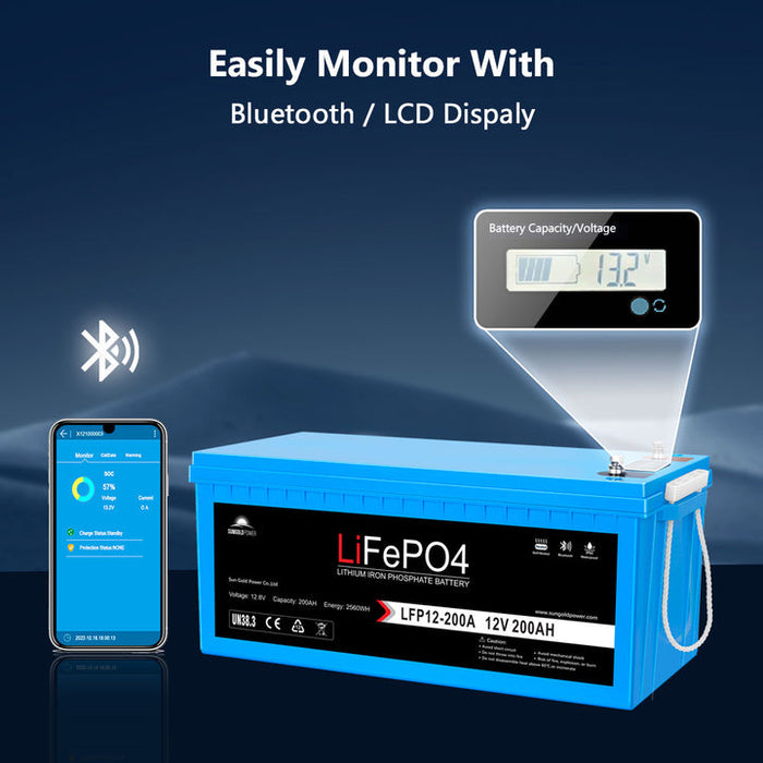 Sungold Power 12V 200AH LiFePO4 Deep Cycle Battery BLUETOOTH / SELF-HEATING