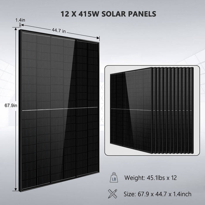 Sungold Power OFF-GRID Solar Kits 10000w 48VDC 120VAC/240V 20.48KWH Powerwall Lithium Battery 12 X 415w Solar Panels SGM-10M2T
