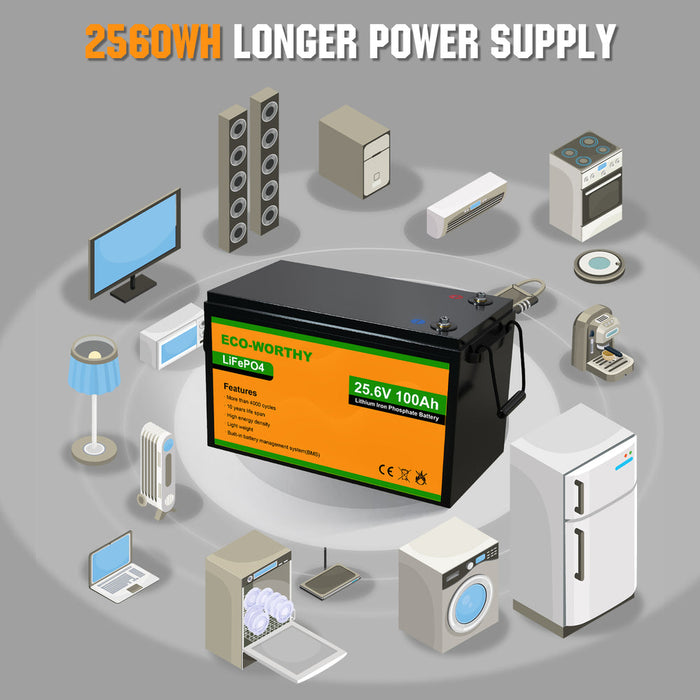 ECO-WORTHY LiFePO4 24V 100Ah Lithium Iron Phosphate Battery