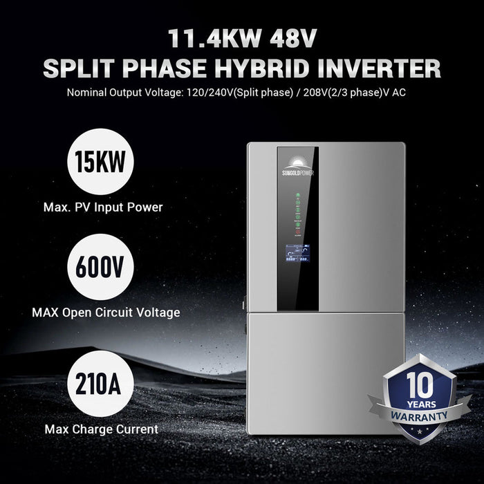 Sungold Power Hybrid Complete Solar Kit 11.4KW 48V Split Phase 51.2 KWH Lithium Battery 36 X 440 Watt Solar Panel SGH-11N5E