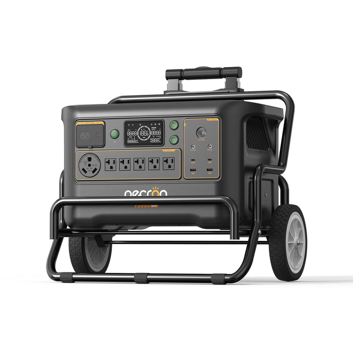 PECRON F3000LFP Portable Solar Generator – 3600W | 3072Wh digital display and multiple outlets LiFePO4 battery and solar panels on a white background www.mygeneratorplus.com