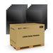 Rich Solar MEGA 410 | 410 Watt Solar Panel | Premium Grid-tie or Off-grid Solar Panel for Residential, Commercial, Agriculture | 25-Year Output Warranty on a white background with a shipping box www.mygeneratorplus.com
