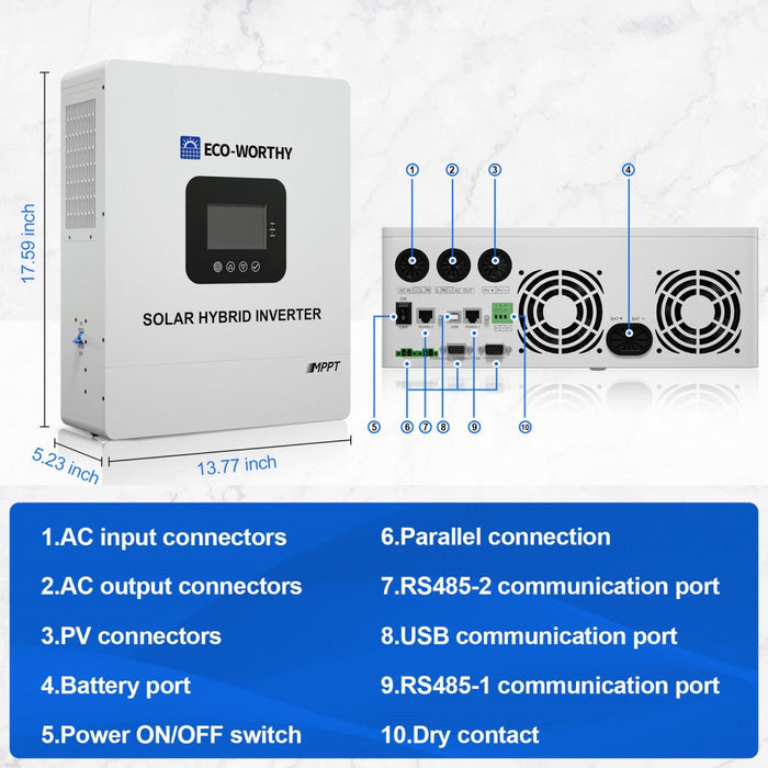 Eco-Worthy 5000W Off-Grid 48V DC to 120V AC Split Phase Hybrid Inverter