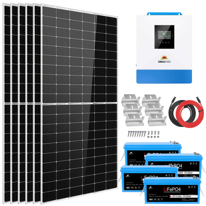 Sungold Power OFF-GRID Solar Kit 5000W 48V 120V Output 10.24KWH Lithium Battery 2700w Solar Panel SGK-5PRO