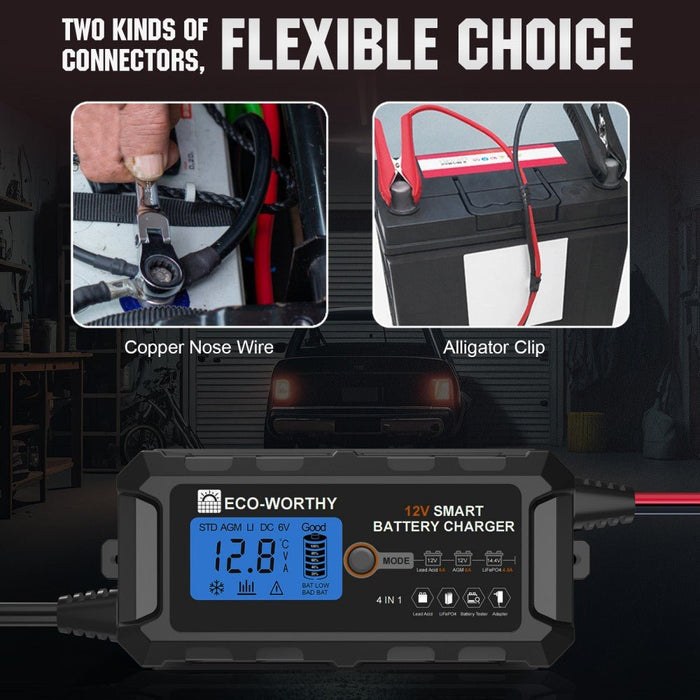 Eco-Worthy 5A & 10A 12V Smart Battery Charger with LCD Display for Lithium (LiFePO4) Batteries
