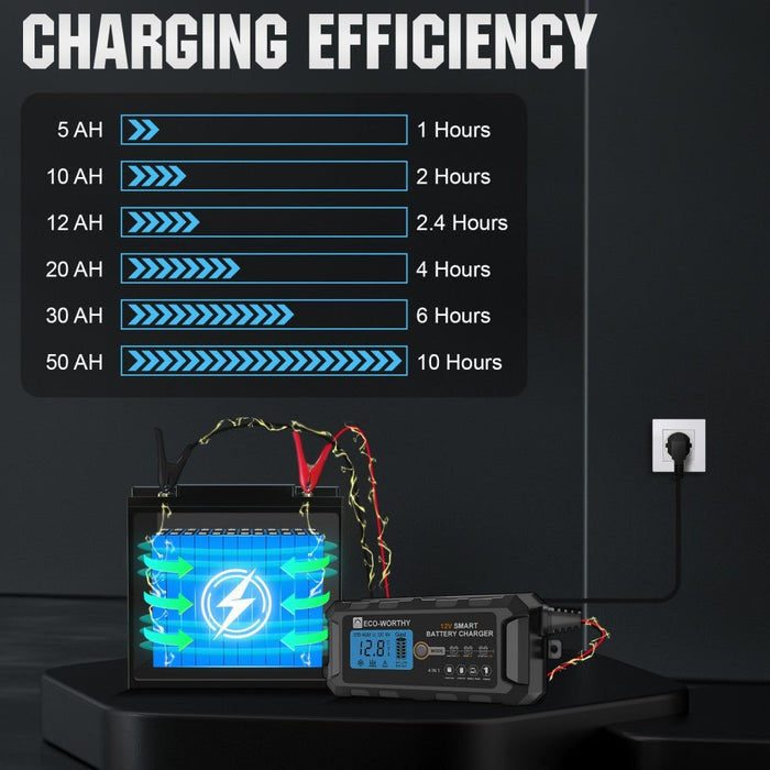 Eco-Worthy 5A & 10A 12V Smart Battery Charger with LCD Display for Lithium (LiFePO4) Batteries