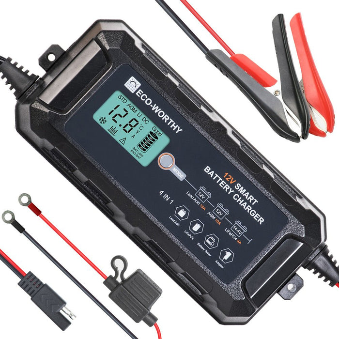Eco-Worthy 5A & 10A 12V Smart Battery Charger with LCD Display for Lithium (LiFePO4) Batteries