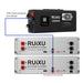 RUiXU 48V 100A Intelligent Lithium Battery Charger smart battery charger system with a black charger unit at the top and two silver battery inverters below, shown on a white background with blue connection lines and labels. www.mygeneratorplus.com