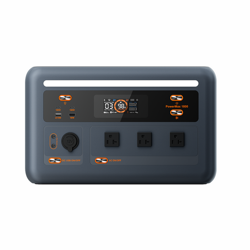 Oscal PowerMax 1800 Portable Power Station on white background with digital display and buttons.