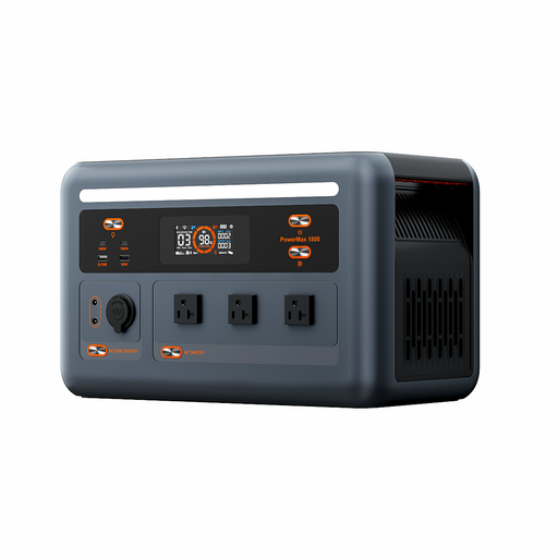 Oscal PowerMax 1800 Portable Power Station on white background with digital display and buttons.