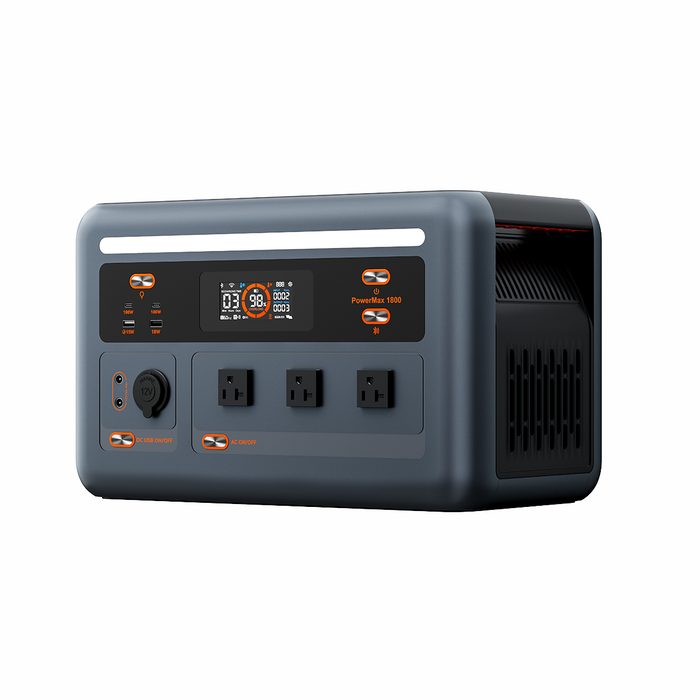 Oscal PowerMax 1800 Portable Power Station on white background with digital display and buttons.