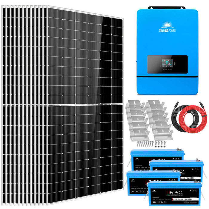 Sungold Power OFF-GRID Solar Kit 8000w 48V 120V/240V Output 10.24KWH Lithium Battery 5400w Solar Panels SGK-8MAX