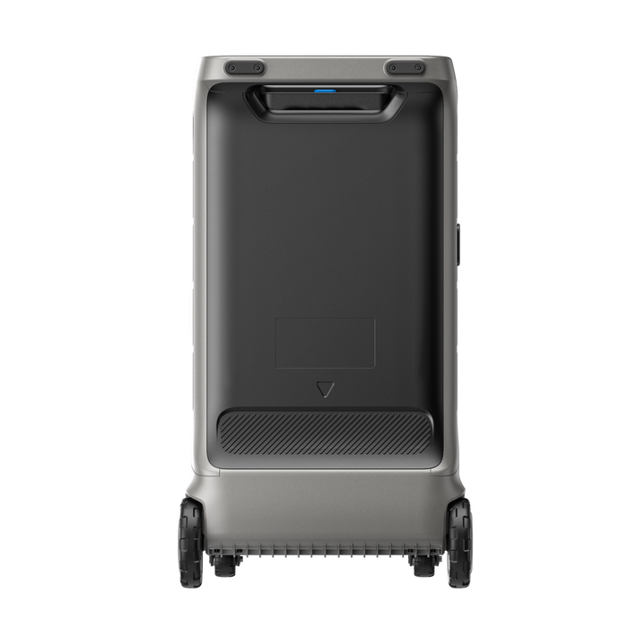 Anker SOLIX F3800 Portable Power Station - 3,840Wh | 6,000W+ Choose Your Custom Package from www.mygeneratorplus.com - power station on a white background showing key features and plugs wheels and extendable handle.