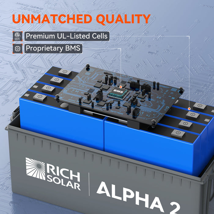 Rich Solar ALPHA 2 | 12V 200Ah LiFePO4 Lithium Iron Phosphate Battery w/ Internal Heat Technology and Bluetooth