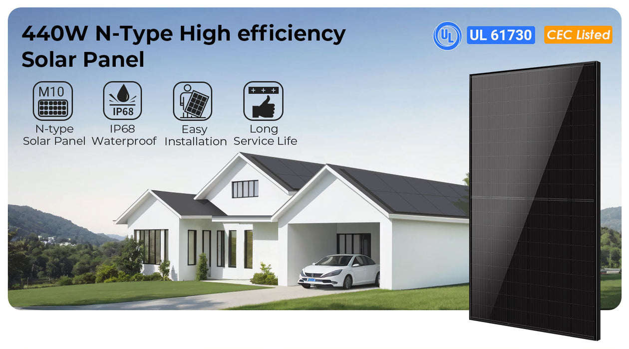 Sungold Power 440W Mono Black N-Type Solar Panel UL61730 CEC Listed + Choose Your Custom Package