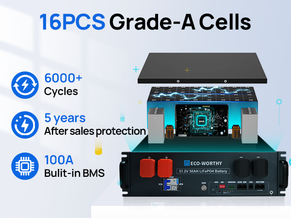 ECO-WORTHY 48V(51.2V) 50Ah 2.56kWh 3U Server Rack Lithium Battery