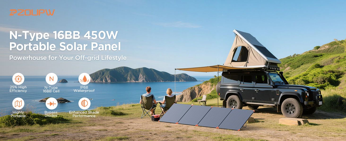 ZOUPW 450 Watt N-Type 16BB Portable Solar Panel