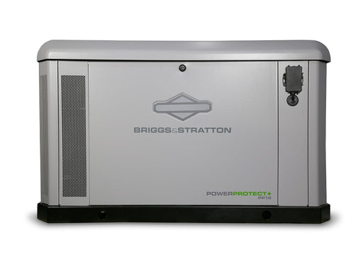 Briggs &amp; Stratton PowerProtect+ 18kW Home Standby Generator | Whole House Backup Generator with EnergyTrak™ on a white background www.mygeneratorplus.com
