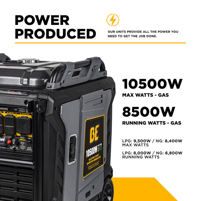 BE Power Equipment 10,500 Watt 458CC Tri-Fuel Digital Inverter Generator - BE10500IT Portable Generator