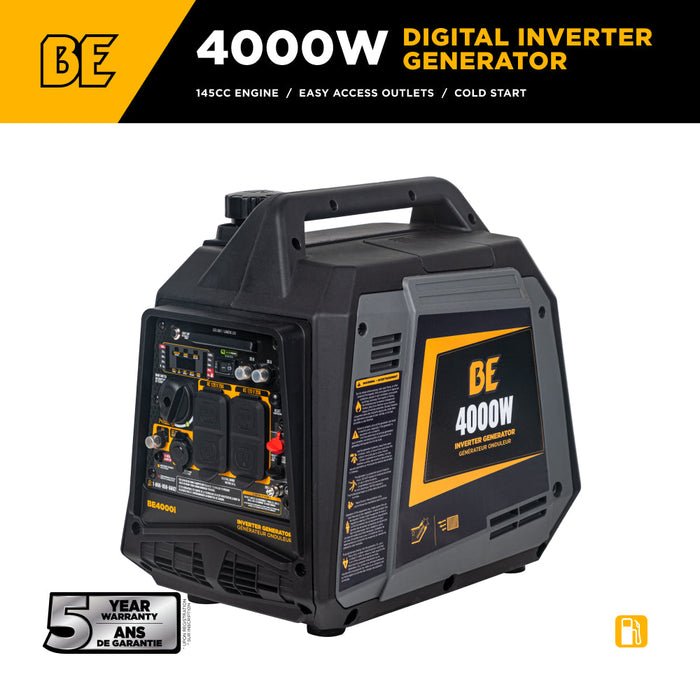 BE Power Equipment 4,000 Watt 145CC Digital Inverter Generator - BE4000I Portable Generator