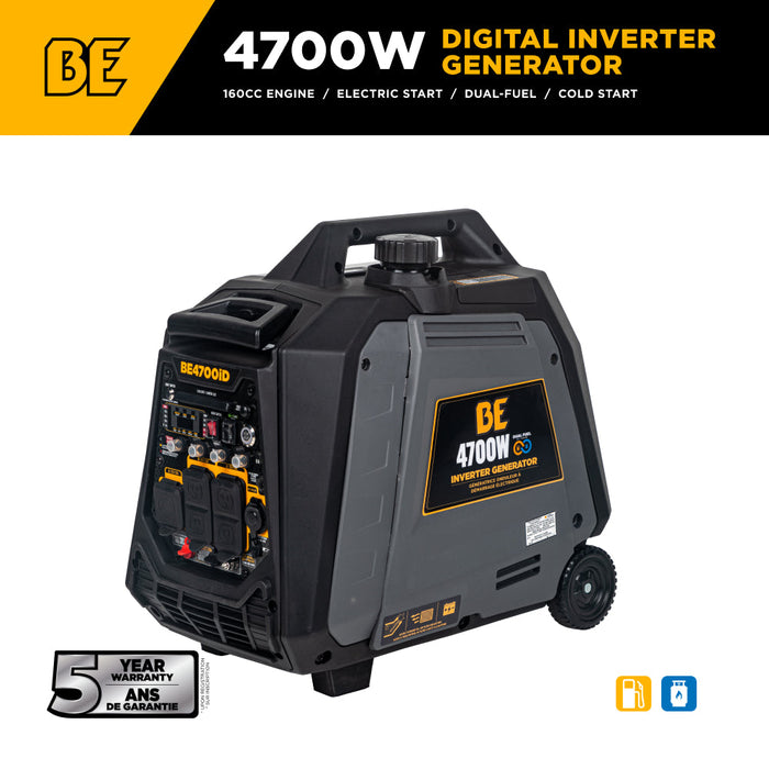 BE Power Equipment 4,700 Watt 160CC Dual-Fuel Digital Inverter Generator - BE4700ID Portable Generator
