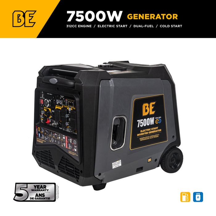 BE Power Equipment 7,500 Watt 312CC Dual-Fuel Digital Inverter Generator - BE7500ID Portable Generator