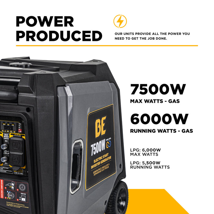 BE Power Equipment 7,500 Watt 312CC Dual-Fuel Digital Inverter Generator - BE7500ID Portable Generator