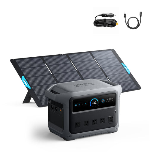 Anker SOLIX C1000 Gen2 1,024Wh | 2,000W Solar Generator + Choose Your Custom Package with solar panel and cable on a white background