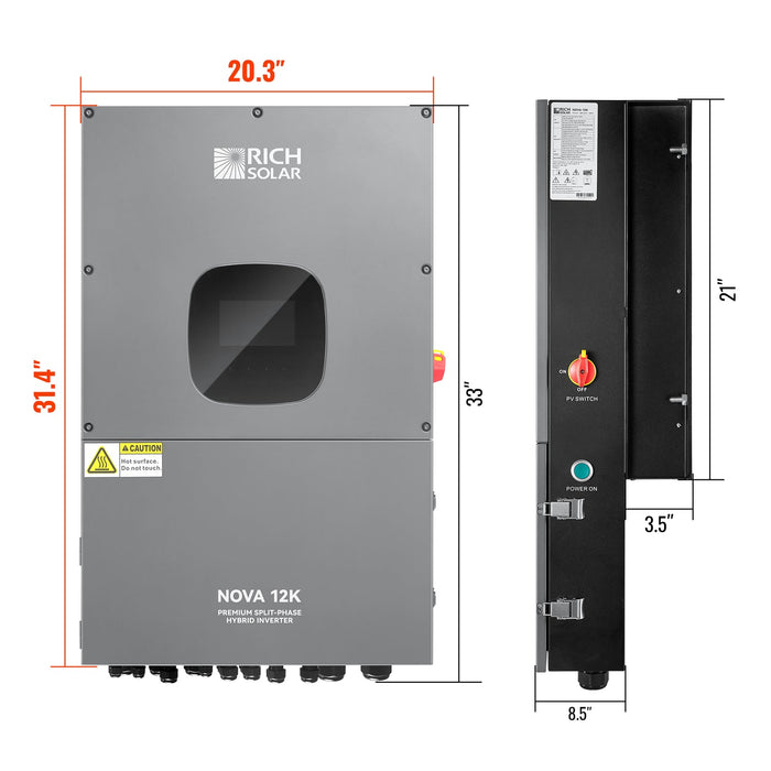 Rich Solar NOVA 12K 12000W 48V Split Phase Hybrid Inverter High-Efficiency Power for Off-Grid, On-Grid, and Hybrid Systems