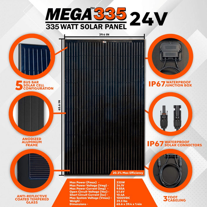 Rich Solar MEGA 335 Watt Monocrystalline Solar Panel + Choose Your Custom Package