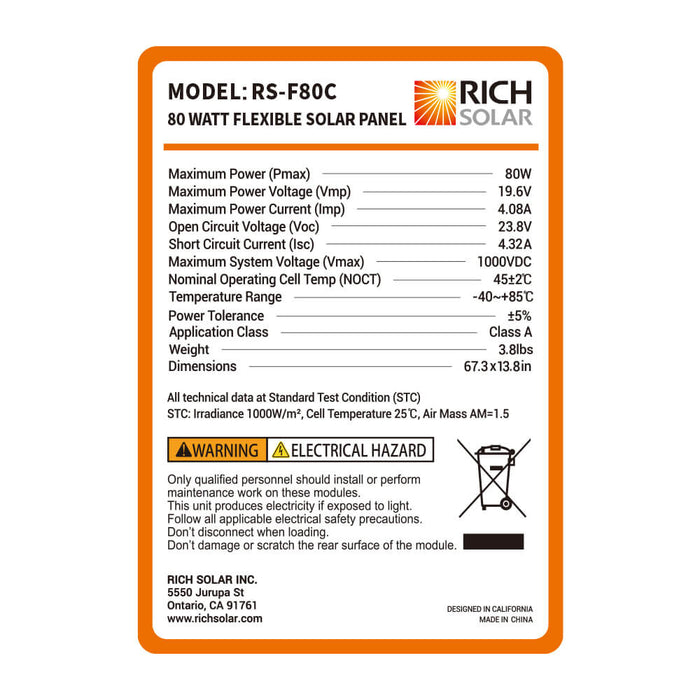Rich Solar 80W CIGS Flexible Solar Panel