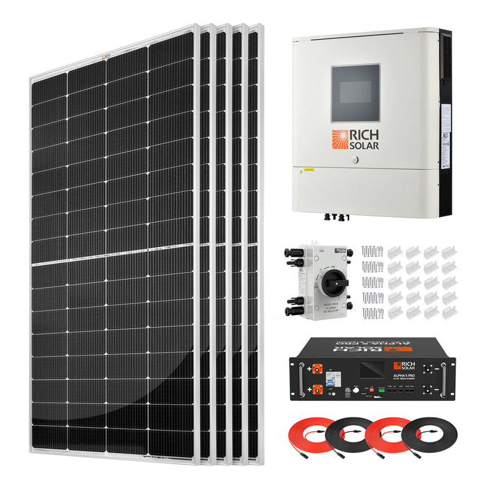 Rich Solar 1250W 48VDC-120VAC Complete Solar Kit