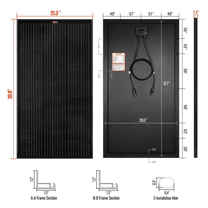 Rich Solar MEGA 100 ONYX 100W 12V Monocrystalline Solar Panel