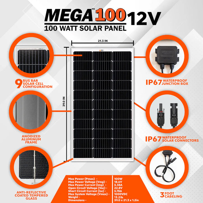 Rich Solar MEGA 100 ONYX 100W 12V Monocrystalline Solar Panel