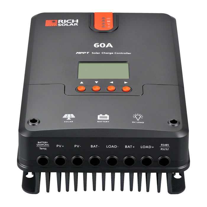 Rich Solar 60 Amp MPPT Solar Charge Controller on a white background www.mygeneratorplus.com
