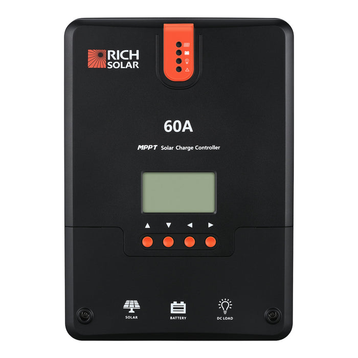 Rich Solar 60 Amp MPPT Solar Charge Controller on a white background www.mygeneratorplus.com
