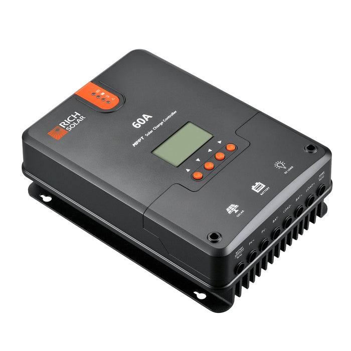 Rich Solar 60 Amp MPPT Solar Charge Controller on a white background www.mygeneratorplus.com
