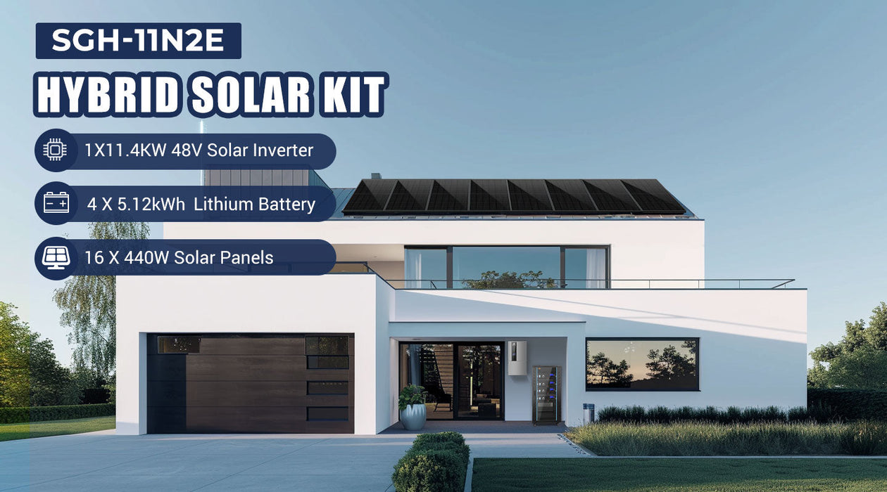 Sungold Power Hybrid Solar Kit 11.4KW 48V Split Phase 20.48KWH Lithium Battery 16 X 440 Watt Solar Panel SGH-11N2E