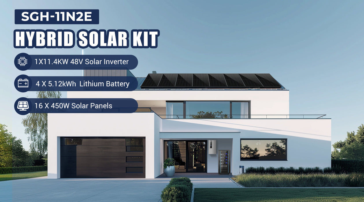 Sungold Power Hybrid Solar Kit 11.4KW 48V Split Phase 20.48KWH/51.2KWH Lithium Battery 450 Watt Solar Panel SGH-11N2E/ SGH-11N5E