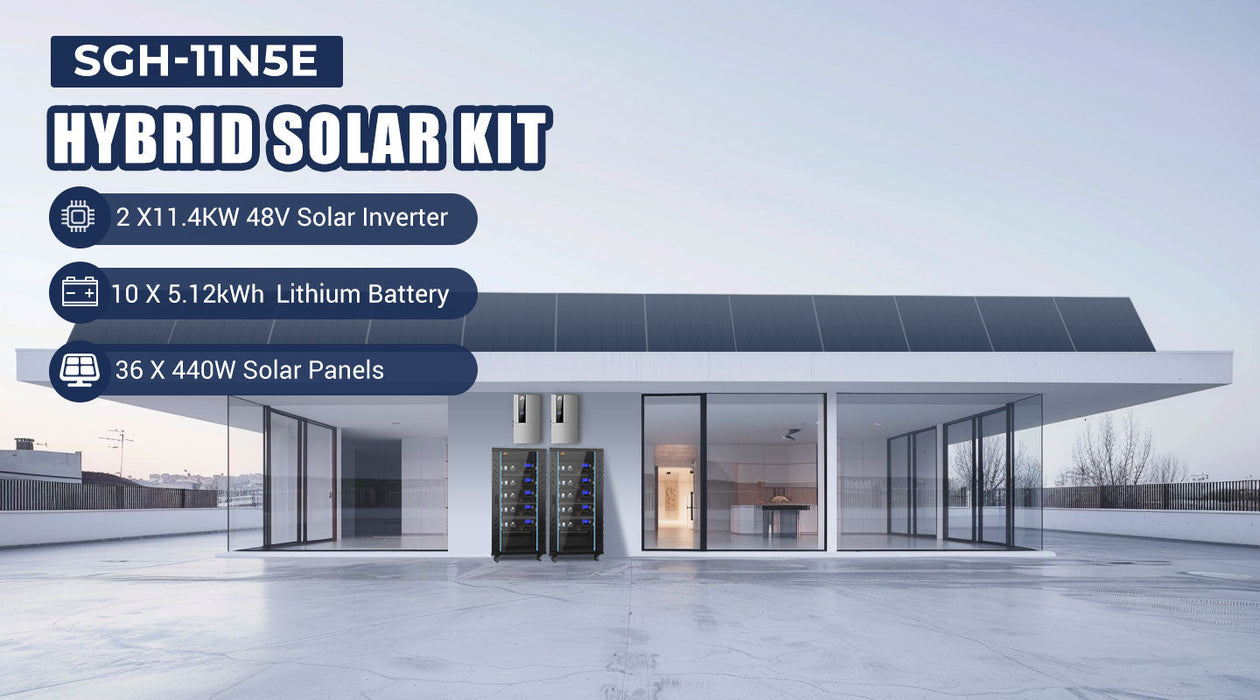 Sungold Power Hybrid Complete Solar Kit 11.4KW 48V Split Phase 51.2 KWH Lithium Battery 36 X 440 Watt Solar Panel SGH-11N5E