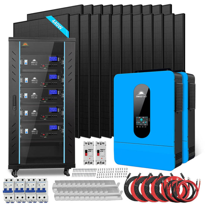Sungold Power Off-Grid Complete Solar Kit 13000W 48VDC 120V/240V LifePo4 25.6KWH Lithium Battery 22x 440W Solar Panels SGR-13K25E